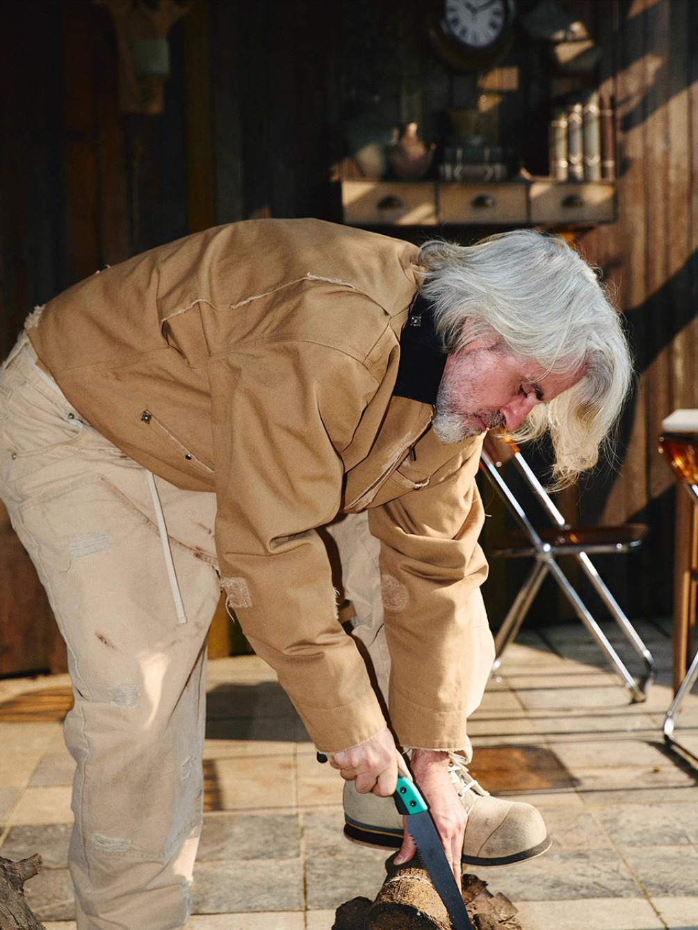 STEEPC Vintage Washed Ripped Studded Lapel Work Jacket | Face 3 Face