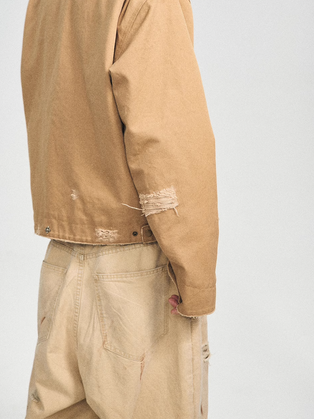 STEEPC Vintage Washed Ripped Studded Lapel Work Jacket | Face 3 Face