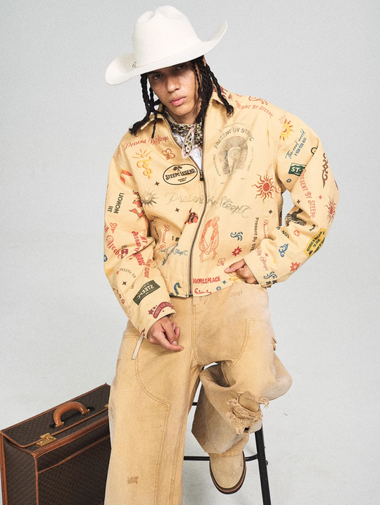 STEEPC Multi Full Print Vintage Work Jacket | Face 3 Face