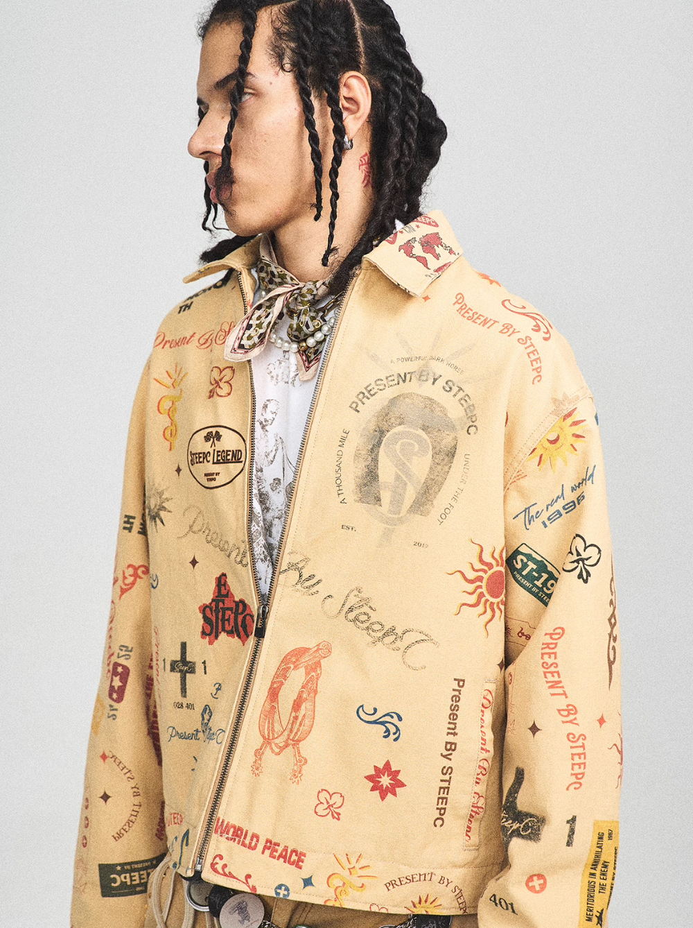 STEEPC Multi Full Print Vintage Work Jacket | Face 3 Face