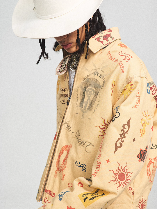 STEEPC Multi Full Print Vintage Work Jacket | Face 3 Face