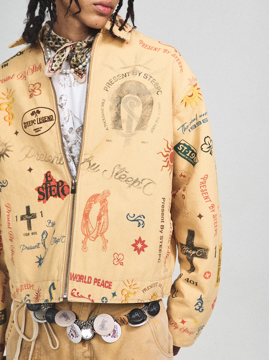 STEEPC Multi Full Print Vintage Work Jacket | Face 3 Face
