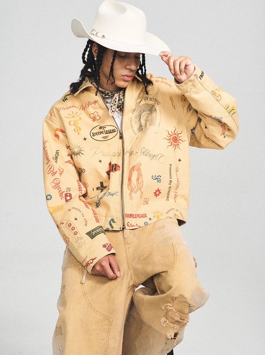 STEEPC Multi Full Print Vintage Work Jacket | Face 3 Face