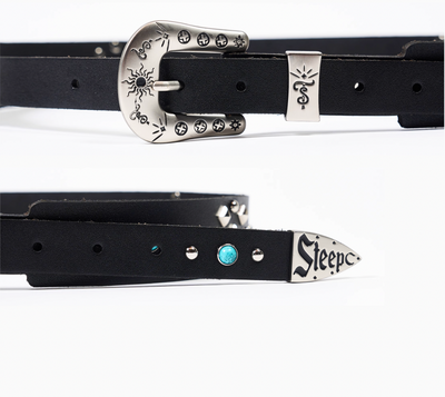 STEEPC Turquoise Studded Tanned Leather Belt | Face 3 Face