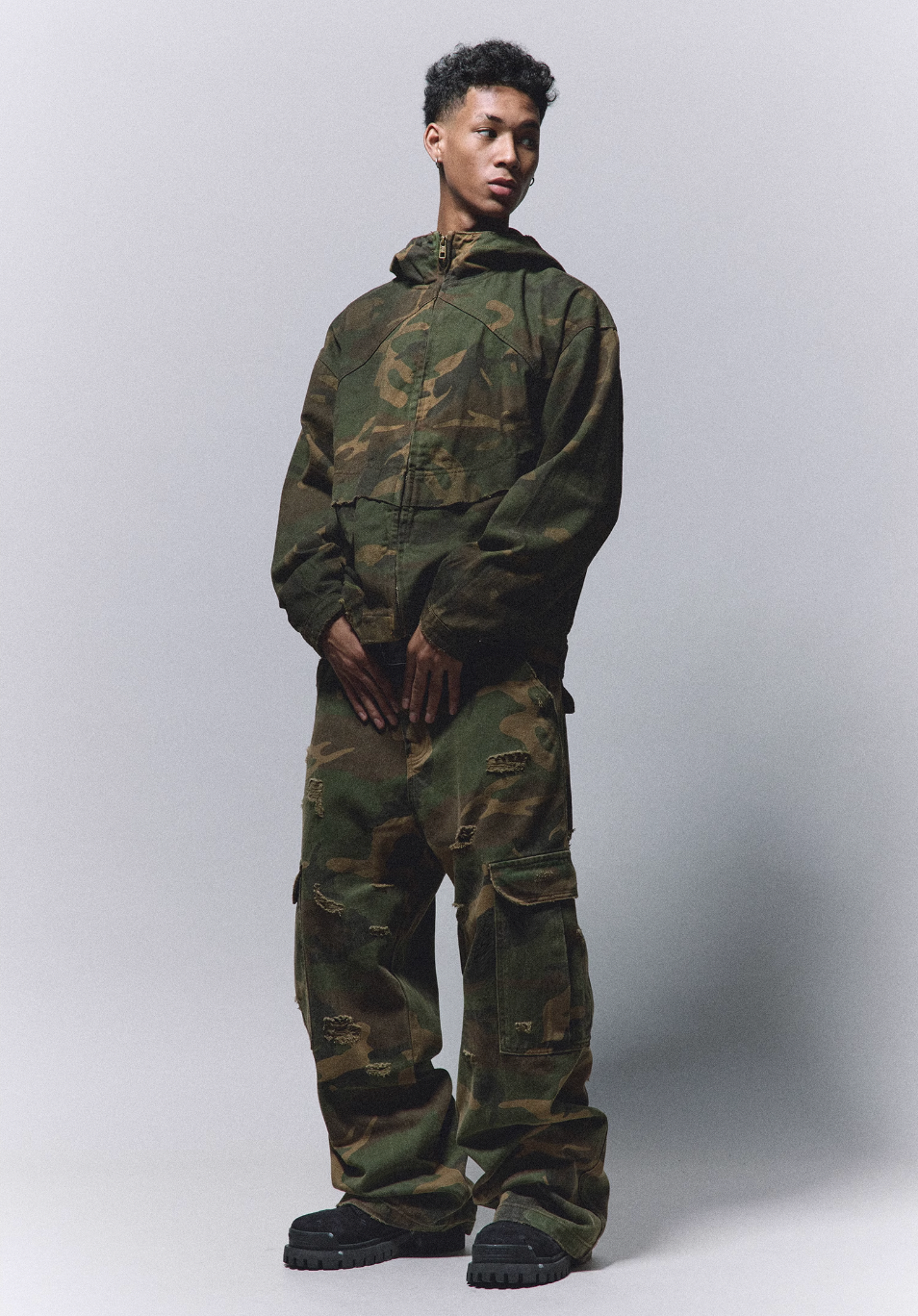 ANTIDOTE Camouflage Damage Hooded Work Jacket | Face 3 Face