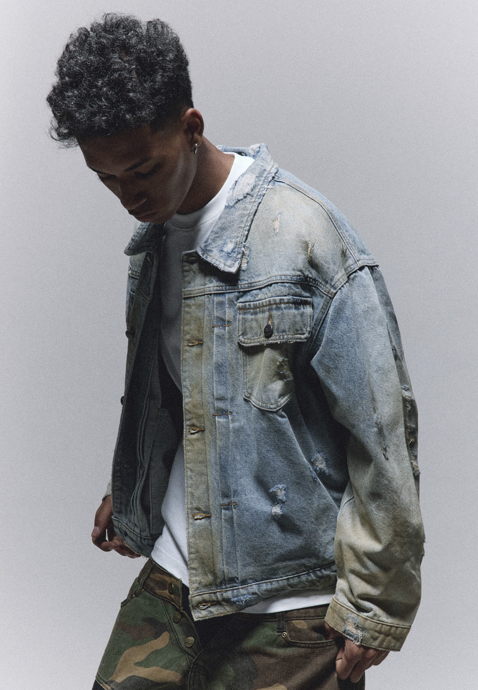 ANTIDOTE Washed Dirty Hole Denim Jacket | Face 3 Face