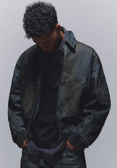 ANTIDOTE Dirty Wash MA-1 Denim Jacket | Face 3 Face