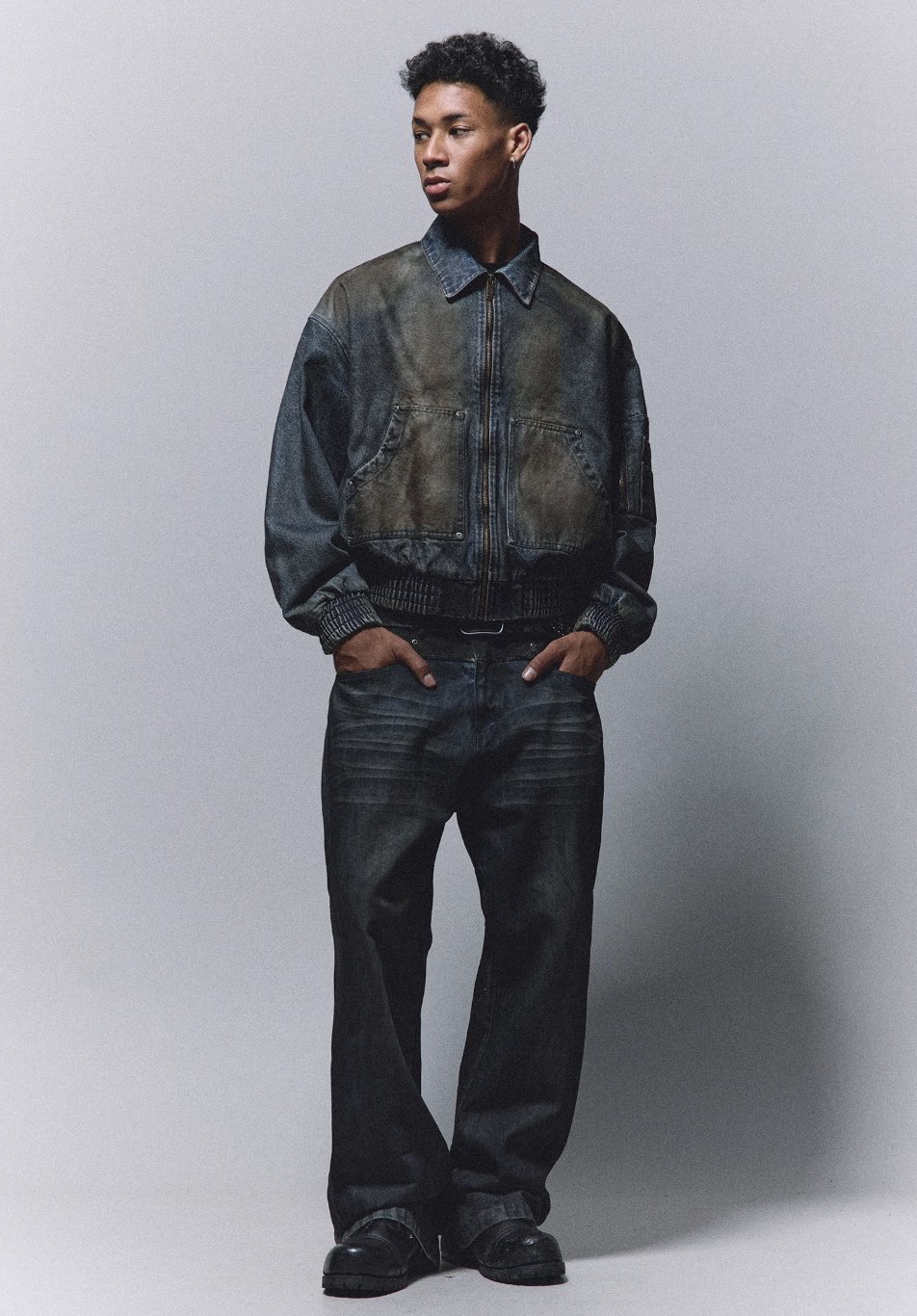 ANTIDOTE Dirty Wash MA-1 Denim Jacket | Face 3 Face