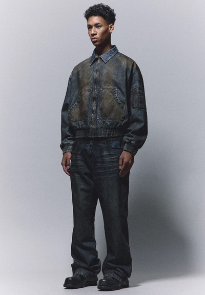 ANTIDOTE Dirty Wash MA-1 Denim Jacket | Face 3 Face