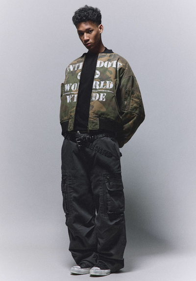 ANTIDOTE Reversible Camouflage Painted MA-1 Padded Bomber Jacket | Face 3 Face