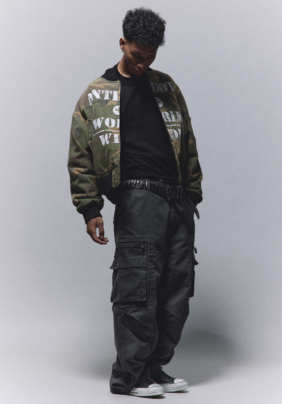 ANTIDOTE Reversible Camouflage Painted MA-1 Padded Bomber Jacket | Face 3 Face