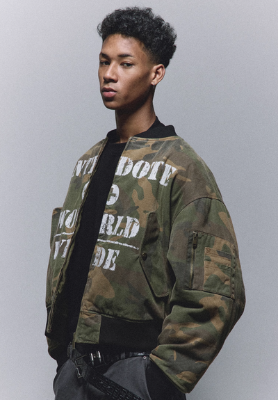 ANTIDOTE Reversible Camouflage Painted MA-1 Padded Bomber Jacket | Face 3 Face