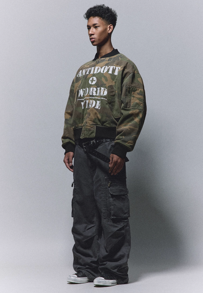 ANTIDOTE Reversible Camouflage Painted MA-1 Padded Bomber Jacket | Face 3 Face