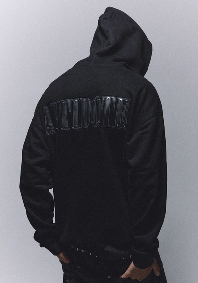 ANTIDOTE Patchwork Leather Embroidered Hoodie | Face 3 Face