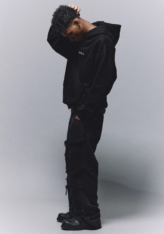 ANTIDOTE Patchwork Leather Embroidered Hoodie | Face 3 Face