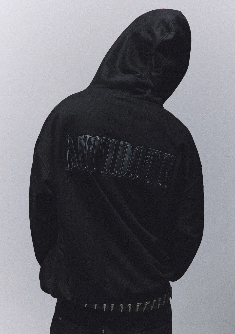 ANTIDOTE Patchwork Leather Embroidered Hoodie | Face 3 Face