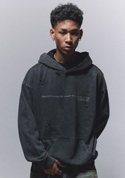 ANTIDOTE Washed Destroyed Slogan Hoodie | Face 3 Face