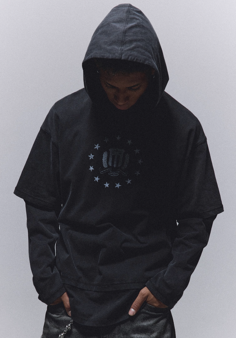 ANTIDOTE Washed Print Fake Two Piece Hoodie | Face 3 Face