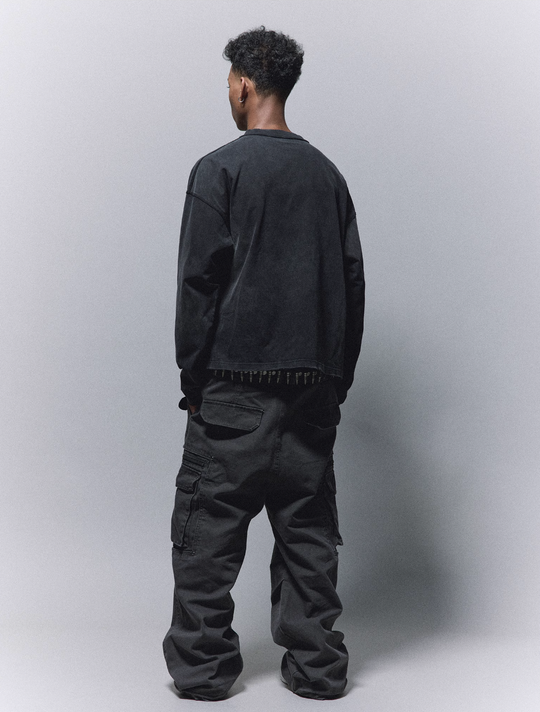 ANTIDOTE Printed Reverse Stitching Washed Long Sleeve Tee | Face 3 Face