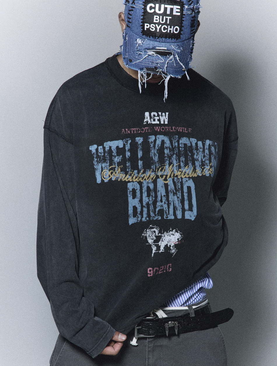 ANTIDOTE Printed Reverse Stitching Washed Long Sleeve Tee | Face 3 Face