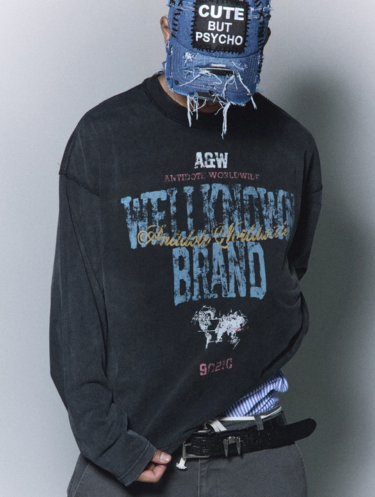 ANTIDOTE Printed Reverse Stitching Washed Long Sleeve Tee | Face 3 Face