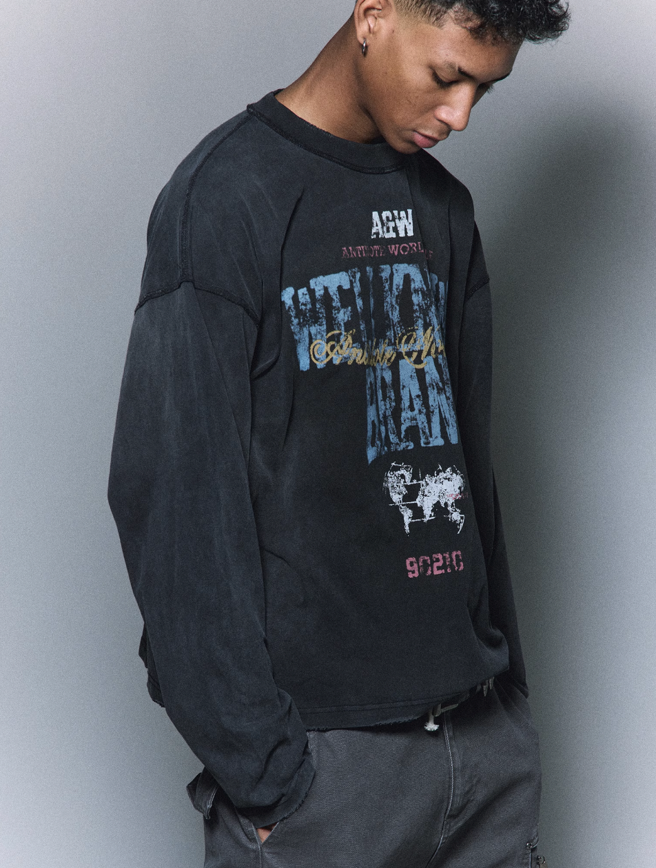 ANTIDOTE Printed Reverse Stitching Washed Long Sleeve Tee | Face 3 Face