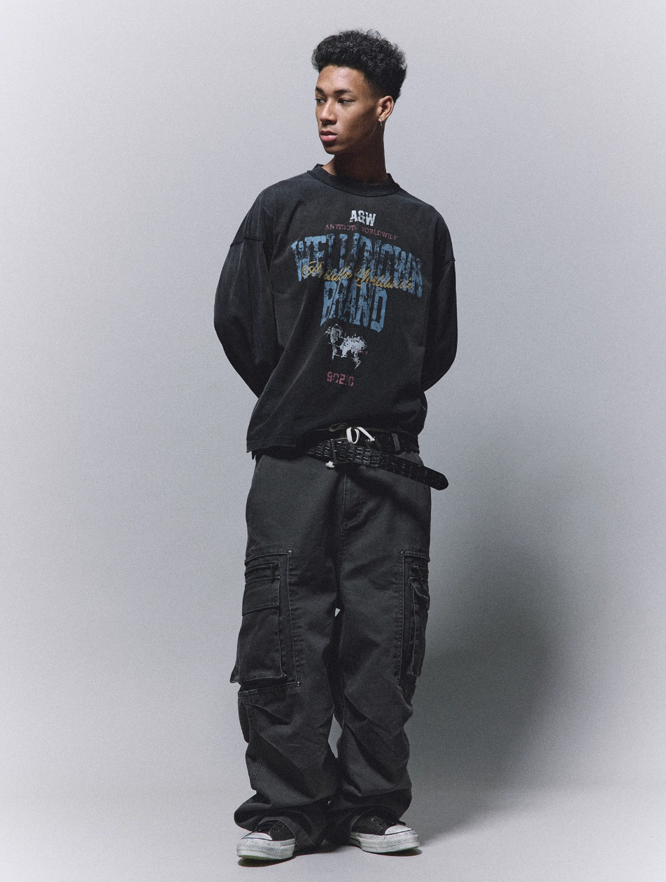 ANTIDOTE Printed Reverse Stitching Washed Long Sleeve Tee | Face 3 Face