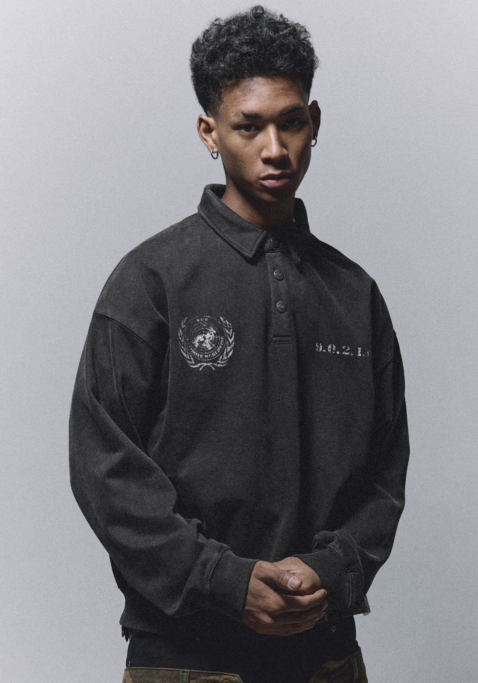ANTIDOTE Badge Printed Washed Polo Sweatshirt | Face 3 Face