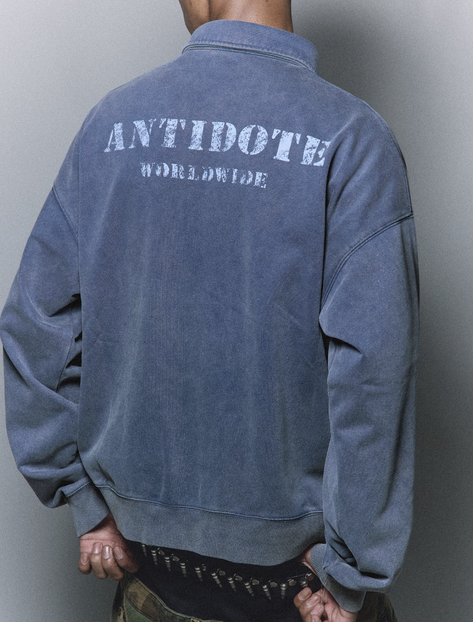 ANTIDOTE Badge Printed Washed Polo Sweatshirt | Face 3 Face