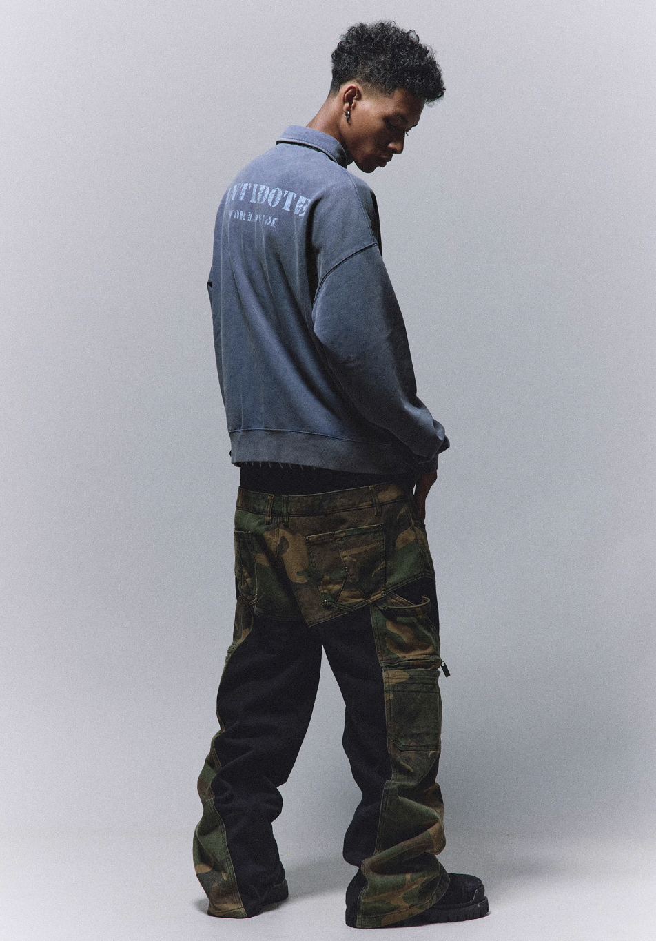 ANTIDOTE Badge Printed Washed Polo Sweatshirt | Face 3 Face