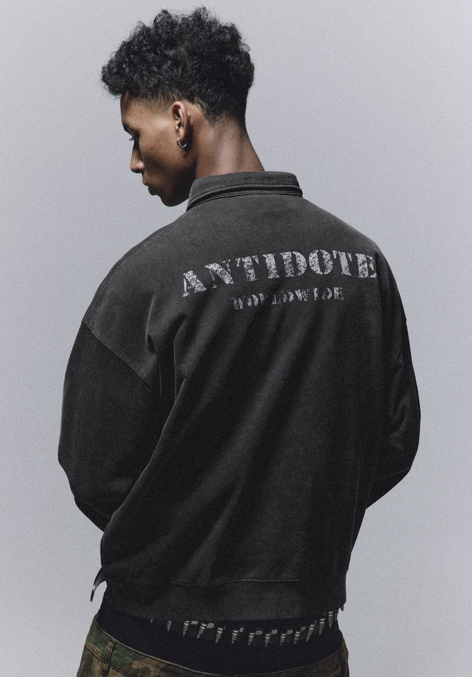 ANTIDOTE Badge Printed Washed Polo Sweatshirt | Face 3 Face