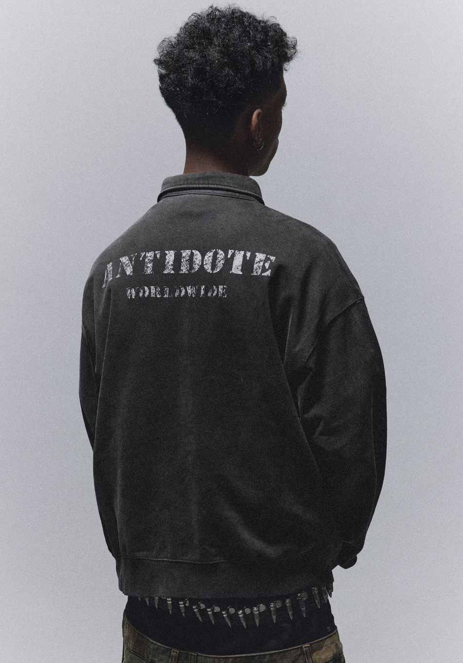ANTIDOTE Badge Printed Washed Polo Sweatshirt | Face 3 Face