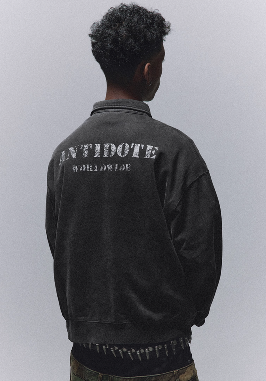 ANTIDOTE Badge Printed Washed Polo Sweatshirt | Face 3 Face