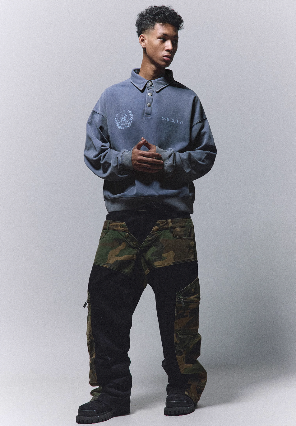 ANTIDOTE Badge Printed Washed Polo Sweatshirt | Face 3 Face