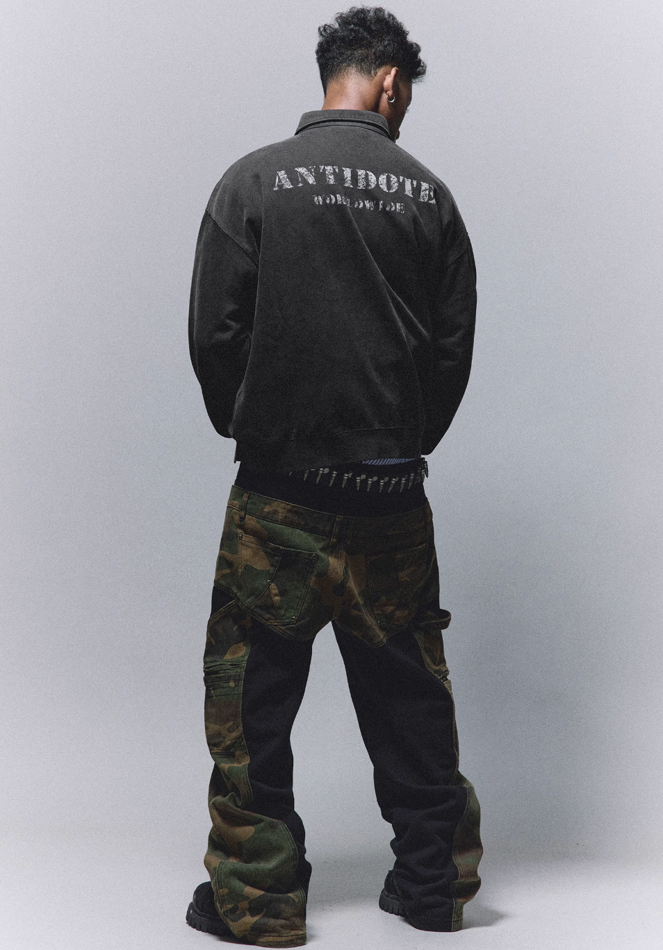 ANTIDOTE Badge Printed Washed Polo Sweatshirt | Face 3 Face