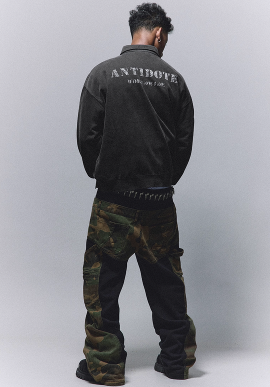 ANTIDOTE Badge Printed Washed Polo Sweatshirt | Face 3 Face