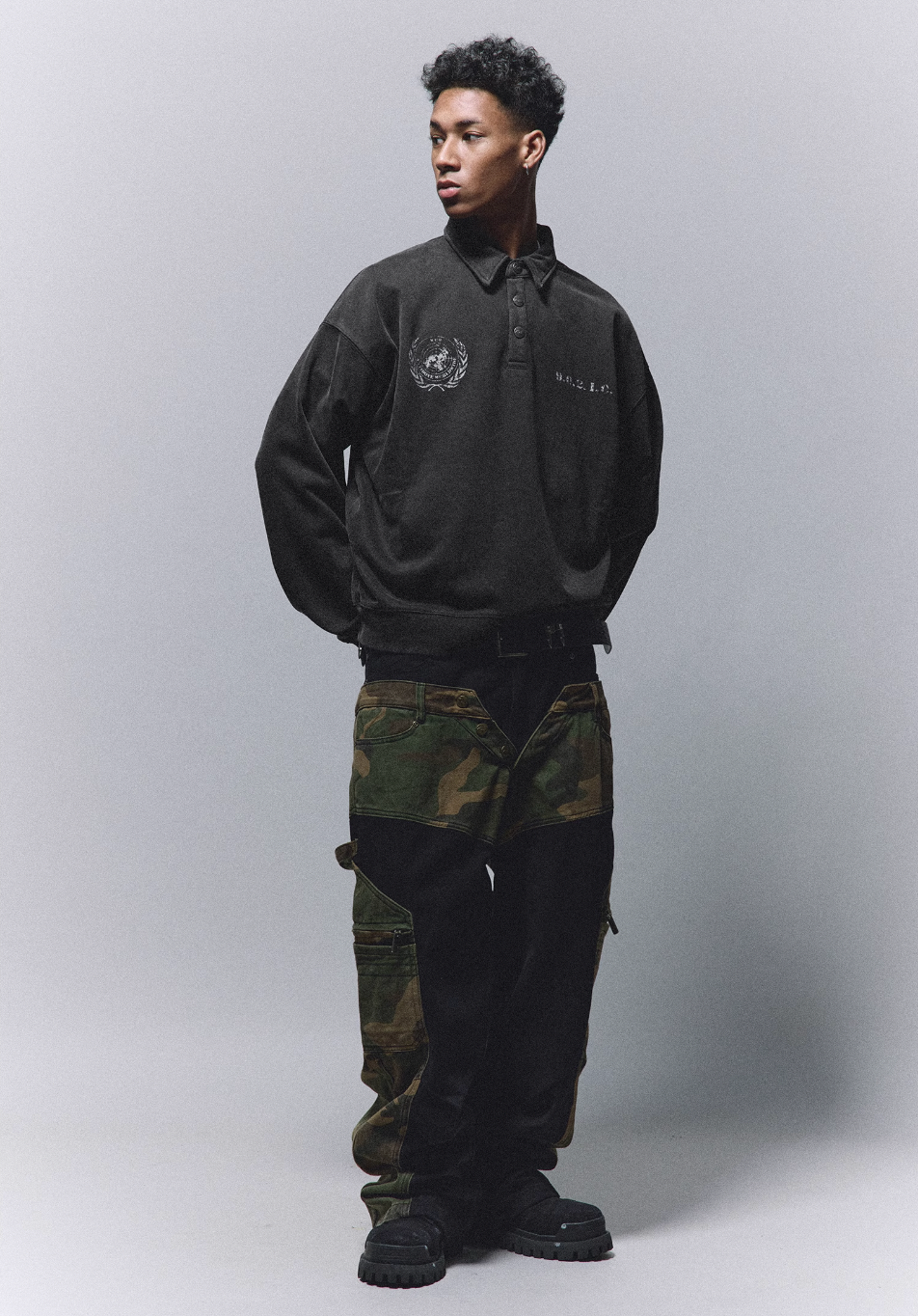 ANTIDOTE Badge Printed Washed Polo Sweatshirt | Face 3 Face