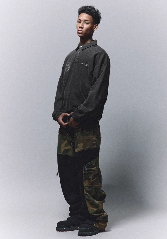 ANTIDOTE Badge Printed Washed Polo Sweatshirt | Face 3 Face