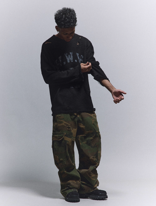 ANTIDOTE Hole Breaking Badge Printed Knit Sweater | Face 3 Face