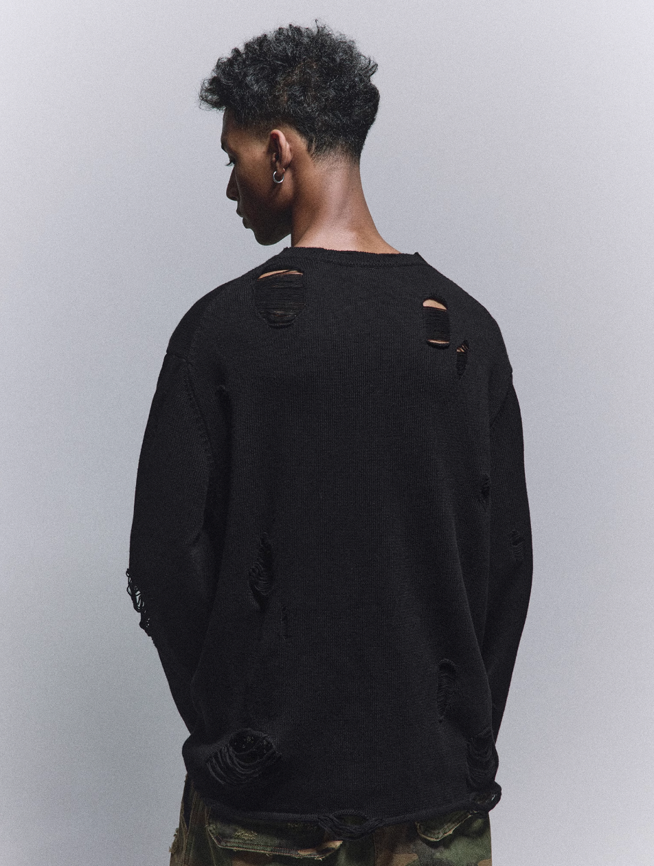 ANTIDOTE Hole Breaking Badge Printed Knit Sweater | Face 3 Face