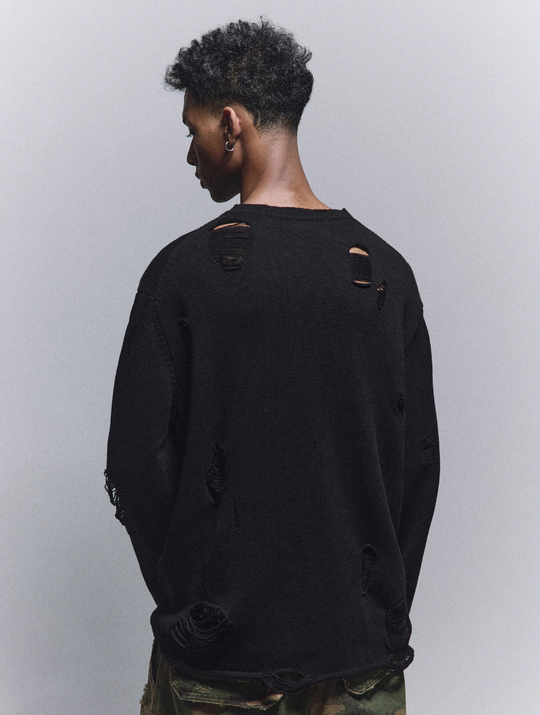 ANTIDOTE Hole Breaking Badge Printed Knit Sweater | Face 3 Face