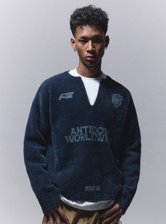 ANTIDOTE Imitation Mink Sports Print Knit Sweater | Face 3 Face