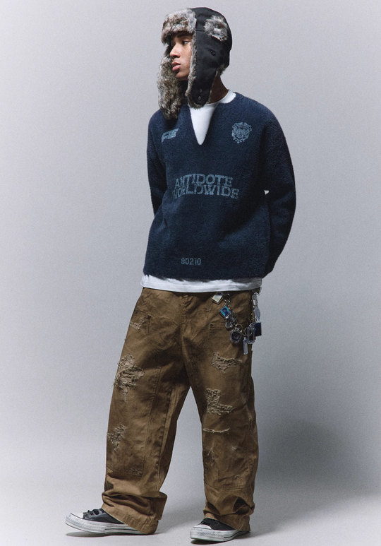 ANTIDOTE Imitation Mink Sports Print Knit Sweater | Face 3 Face