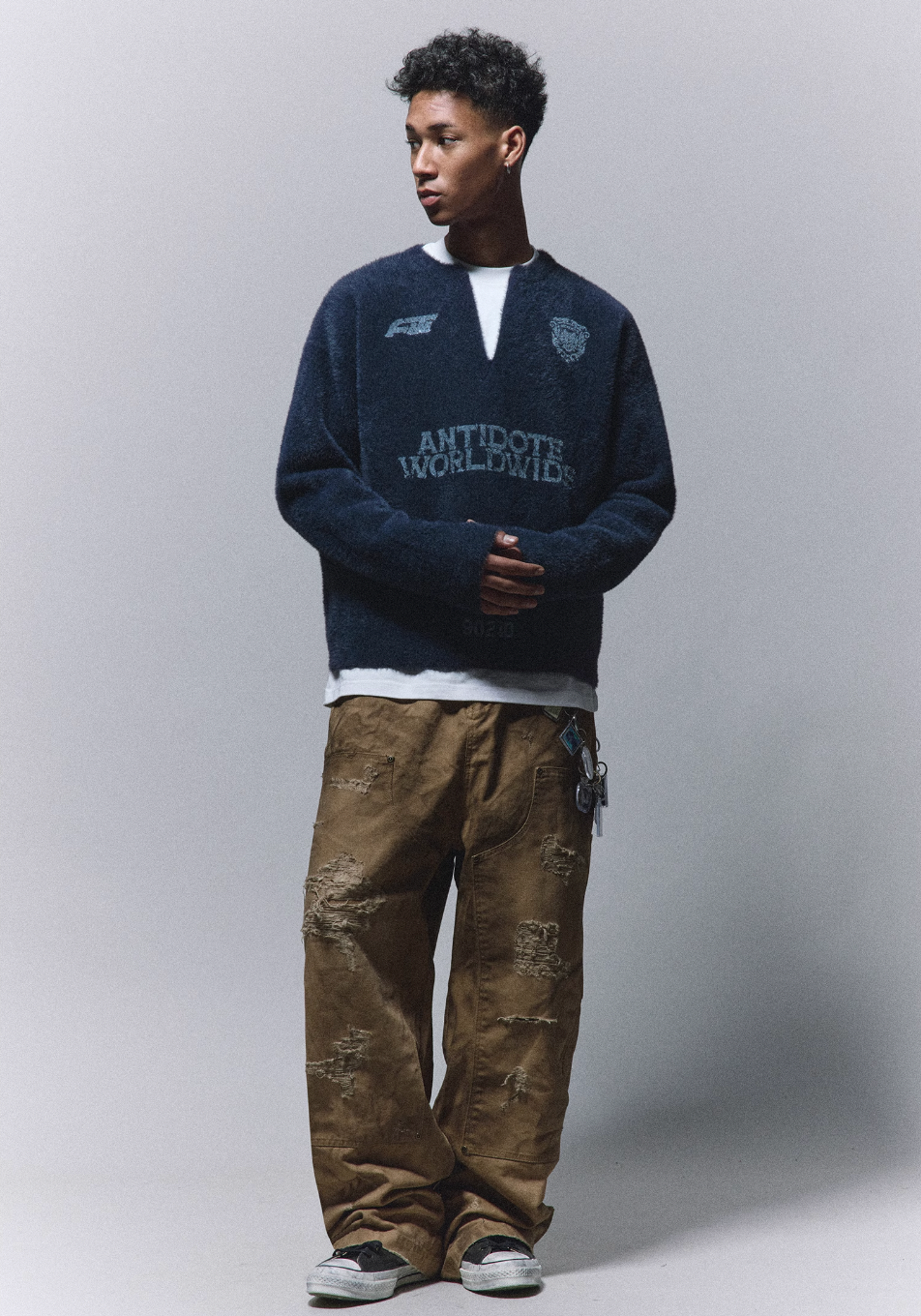 ANTIDOTE Imitation Mink Sports Print Knit Sweater | Face 3 Face