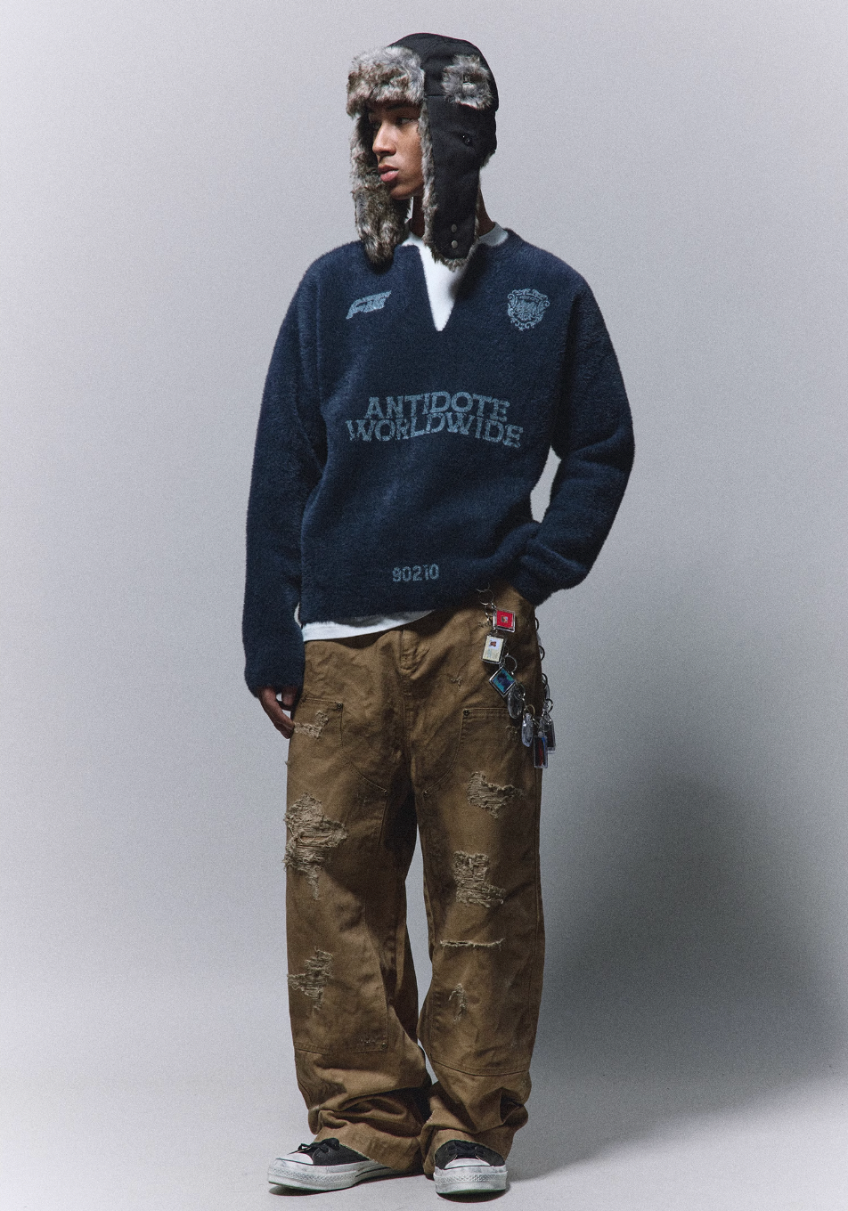 ANTIDOTE Imitation Mink Sports Print Knit Sweater | Face 3 Face