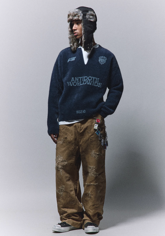 ANTIDOTE Imitation Mink Sports Print Knit Sweater | Face 3 Face