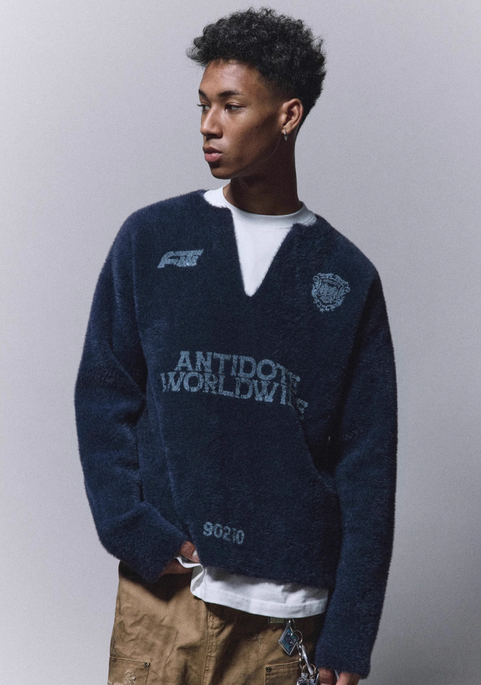 ANTIDOTE Imitation Mink Sports Print Knit Sweater | Face 3 Face