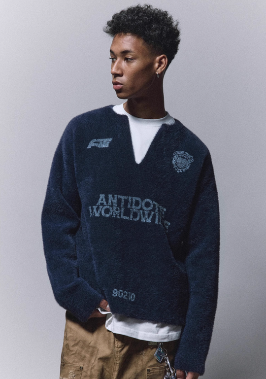 ANTIDOTE Imitation Mink Sports Print Knit Sweater | Face 3 Face