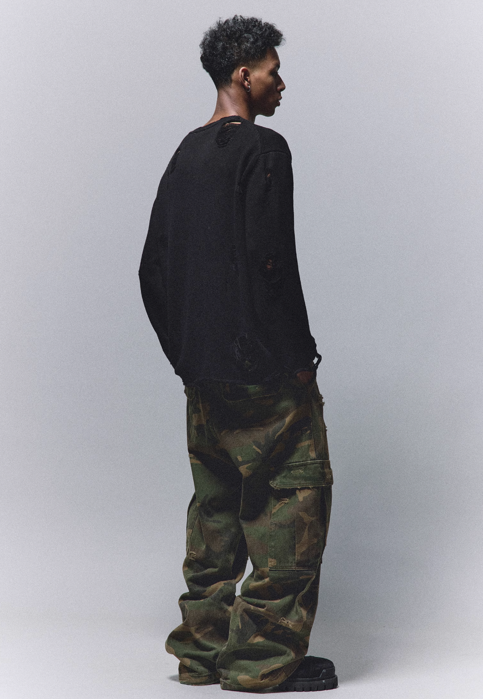 ANTIDOTE Camouflage Washed Hole Baggy Cargo Pants | Face 3 Face