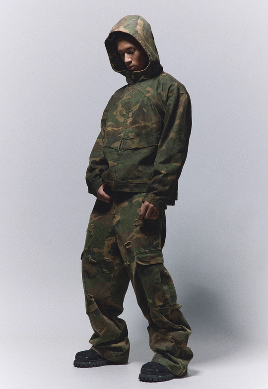 ANTIDOTE Camouflage Washed Hole Baggy Cargo Pants | Face 3 Face